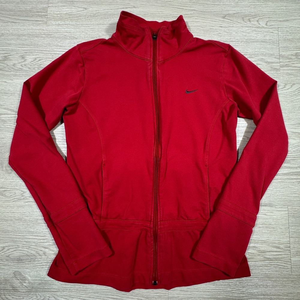 Nike‎ Women's Track Jacket Full Zip Mock Neck Red Medium Embroidered Swoosh